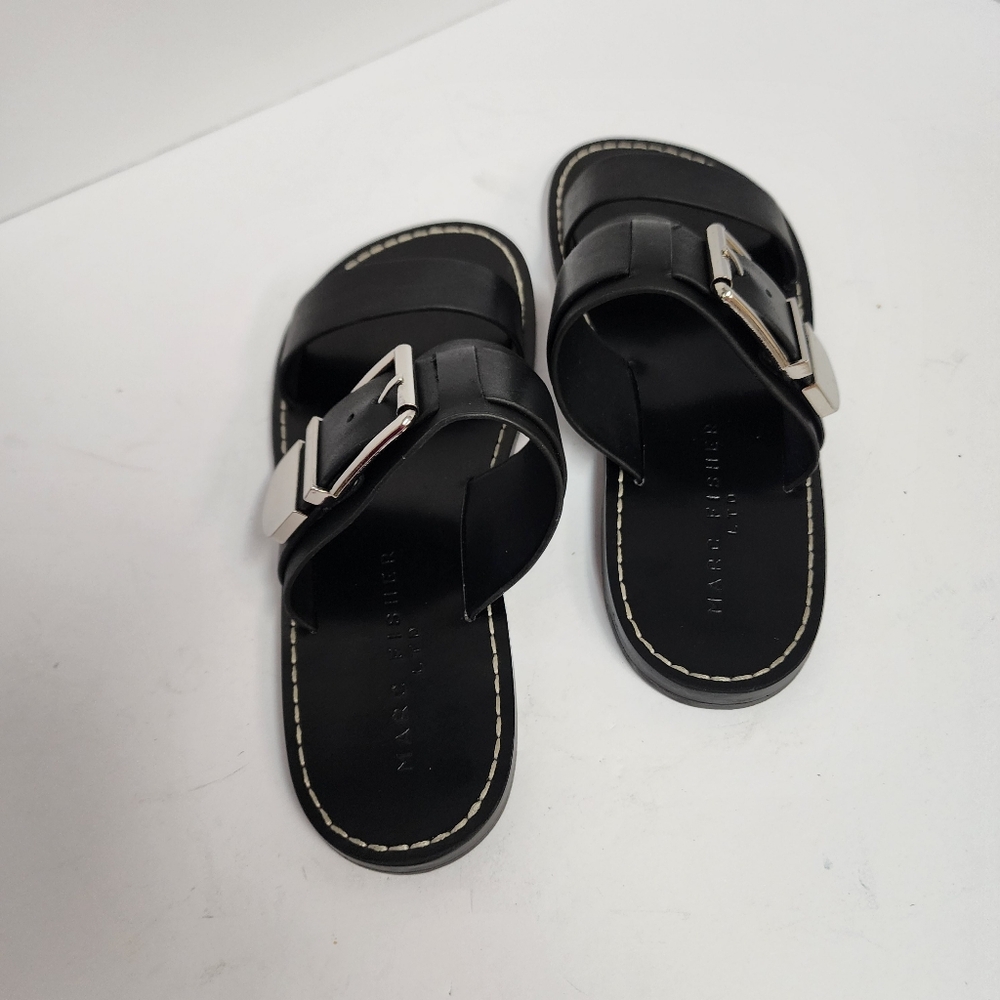 Marc Fisher Black Leather Double-Strap Women's Buckle Sandals Sz 6.5 - Picture 2 of 10